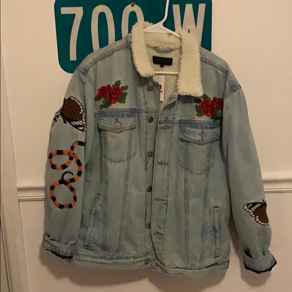 Light wash fluffy jean jacket